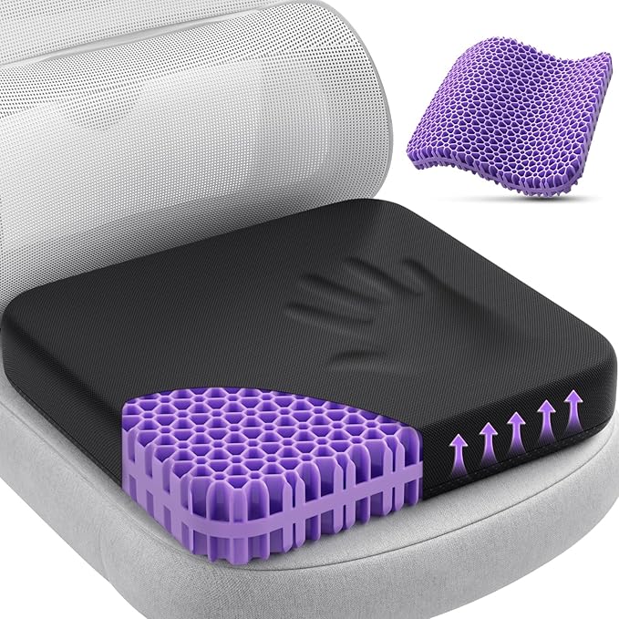 TushGuard Gel Seat Cushion for Long Sitting, Enlarged & Thickened Patent Design, Breathable Cooling for Office Chair, Soft Car Seat Cushion for Wheelchair (2" Thick, Black)
