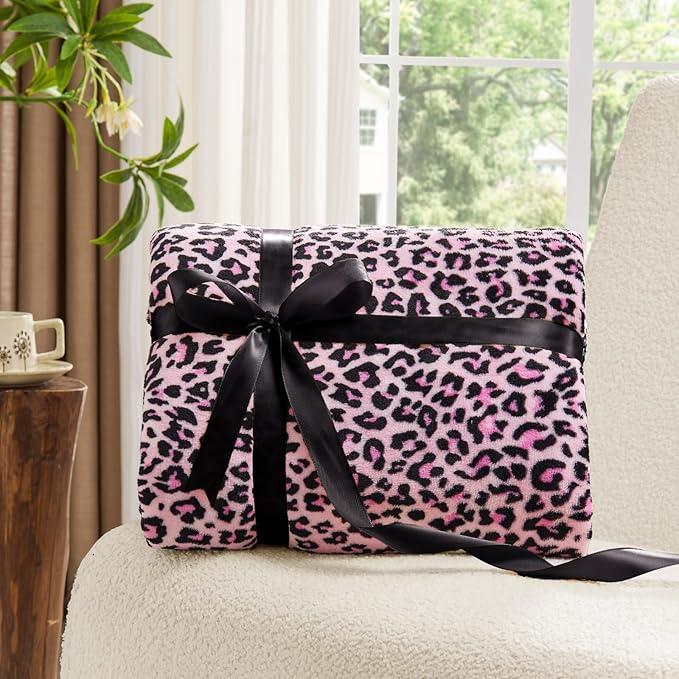 BEDELITE Fleece Blanke for Couch & Bed Pink Leopard Throw Blanket – Soft & Cozy Cheetah Blanket for Sofa, Lightweight Fleece Animal Print Decor, for Women 50"x 60", Pink