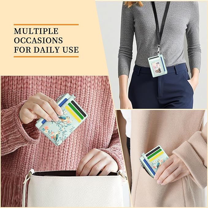 Hancynir Bird Floral Slim Wallet Women Credit Card Holder Cute Flower RFID Blocking Small Card Wallets Mini Front Pocket PU Leather Thin Travel Zipper Coin Cash Ladies Female Wallet Organizer Gifts