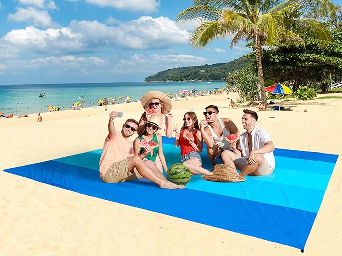 Beach Blanket Waterproof Sandproof Beach Mat for 1-8 Adults Quick Drying Durable Outdoor Picnic Mat for Beach Festival Travel Camping Hiking (BL-MIX5, 120"×108"(8 Person))