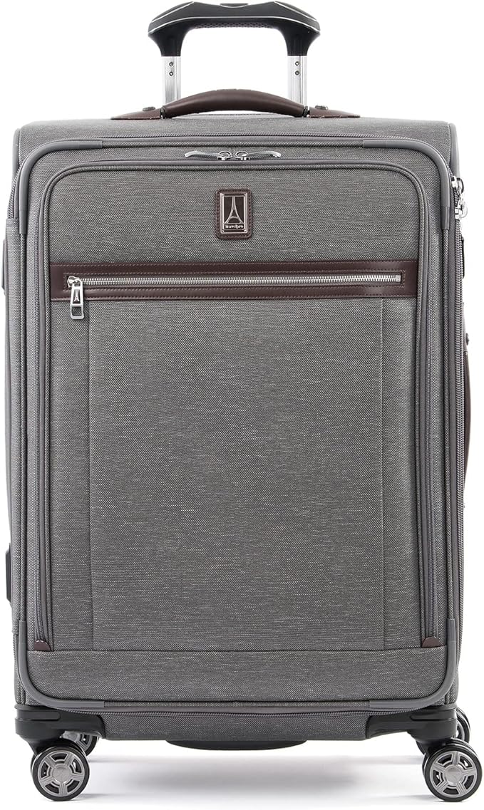 Travelpro Platinum Elite Softside Expandable Checked Luggage, 8 Wheel Spinner Suitcase, TSA Lock, Men and Women, Vintage Grey, Checked Medium 25-Inch