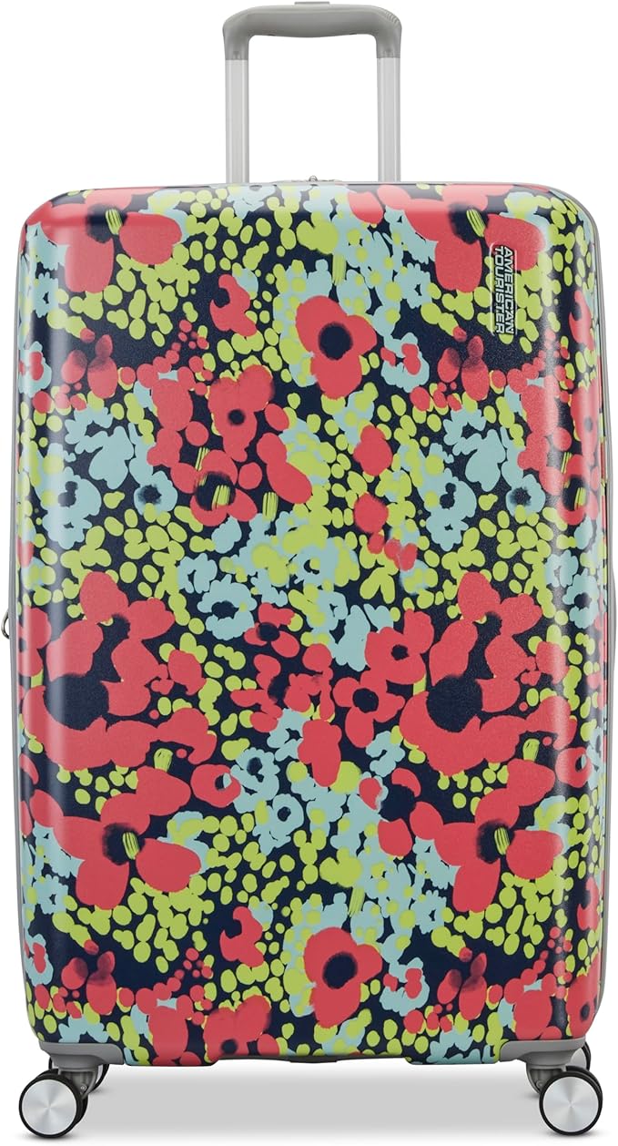 American Tourister Moonlight II Hardside Expandable Luggage with Spinner Wheels, Poppy Pattern, Large Checked Suitcase 28-Inch