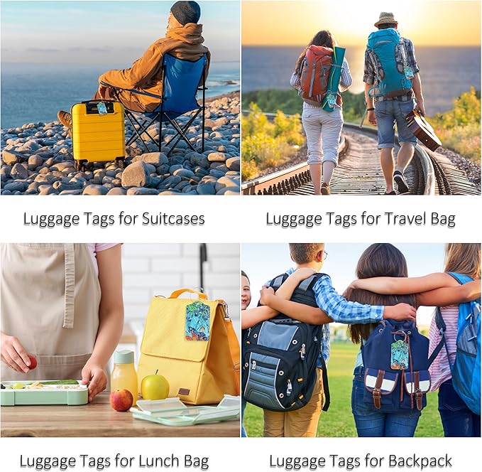 Luggage Tags for Suitcases, 2 Pack Cute PU Leather Luggage Tag TSA Approved with Stainless Steel Loop and Address Card Baggage Tag for Travel&Hotel Stays&Cruise Ships&Shipping and Mailing