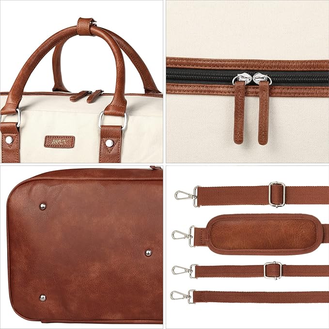 Weekender Bag for Women, Large Overnight Bag Canvas Travel Duffel Bag Carry On Tote with Shoe Compartment 21" 3Pcs Set