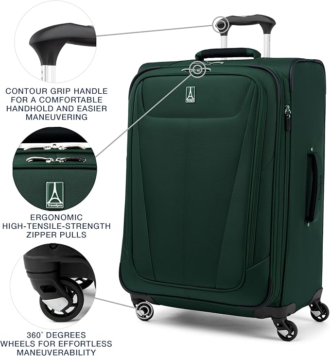 Travelpro Maxlite 5 Softside Expandable Luggage with 4 Spinner Wheels, Lightweight Suitcase, Men and Women, Forest Green, 2-Piece Set (21/29)