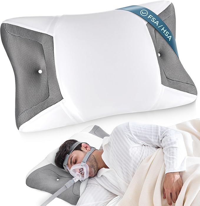 CPAP Pillow for Side Sleeping, HSA/FSA Sleep Apnea Pillow for All CPAP Masks Users to Reduce Air Leaks, Masks Pressure, Memory Foam with Cooling & Breathable Pillowcase for Side Back Sleeper