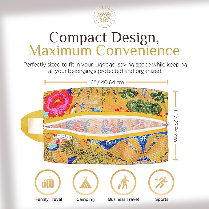 Shoe Bags for Travel - Footwear Organizer for Suitcases, Gym, Work Trips (Yellow Flower)