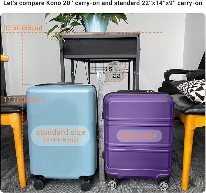 Kono 20" Carry on Luggage with Spinner Wheel TSA Lock, Lightweight PC+ABS Hardside Luggage Durable Small Carry on Suitcase Purple