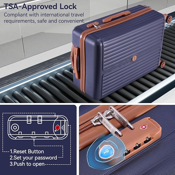 Hoteel Luggage Sets 6 Piece ABS+PC Hardside, 4-Year Warranty, Luggage Set with Spinner Wheels, TSA Lock, Lightweight Carry on Luggage, 16"/20"/24"/28" Suitcase with Duffel & Organizer, Dark Blue
