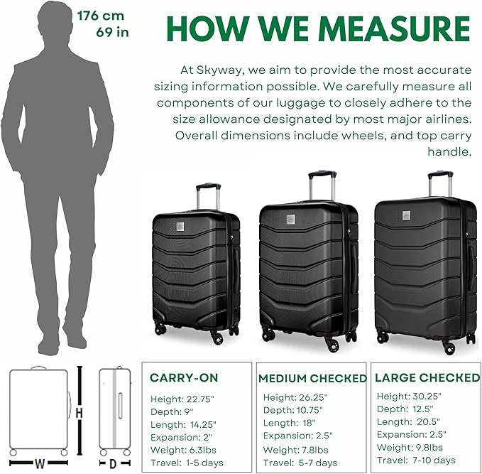 Skyway Luggage Silverton Hardside Collection – Lightweight Durable Suitcases with Wheels, Expandable Luggage for Travel Essentials with TSA Lock, 20-inch Carry-On, 22x14x9, Black