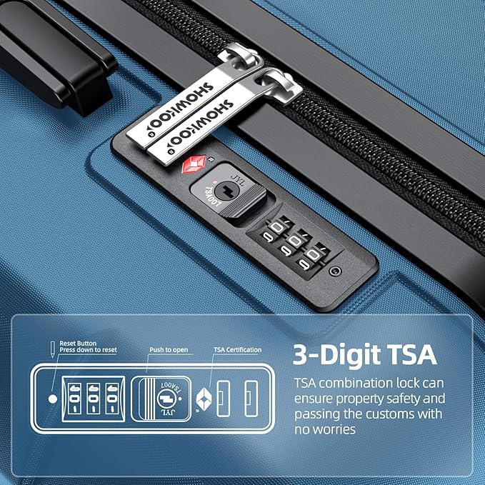 SHOWKOO Luggage Sets Expandable 100% PC Durable Suitcase Sets Double Wheels TSA Lock 4 Piece Luggage Set Navy