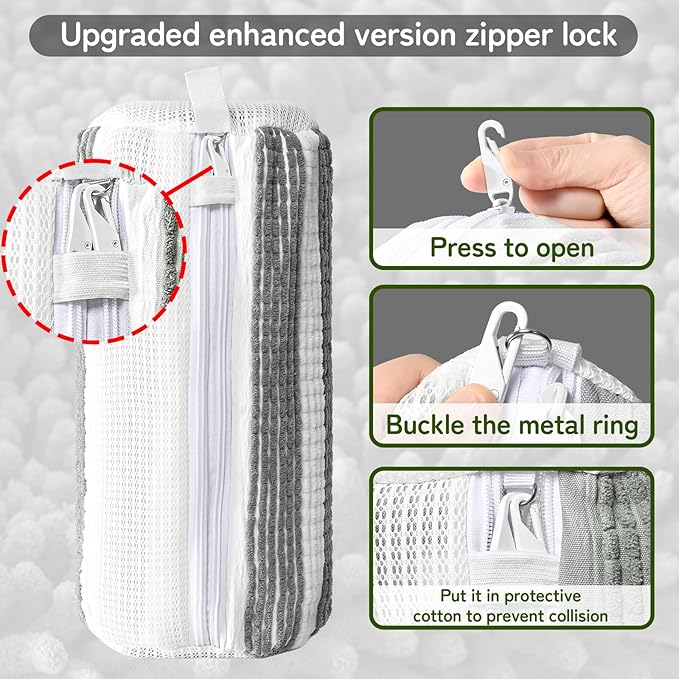 Anybar Shoe Washing Machine Bag –2 Pcs Reusable Laundry Shoe Bag 360° Deep Cleaning Sneaker Washing Machine Bag Fits All Shoe Types Microfiber Inside with Self-locking Zipper (Grey White)