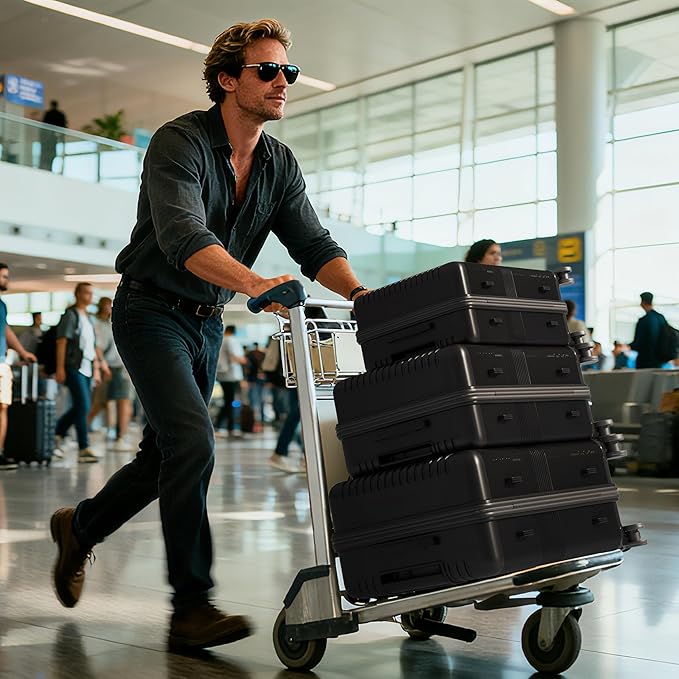Karl home 28" Check-in Luggage, PP Hardside Checked Medium Suitcase with Wheels, Waterproof Durable Rolling Luggage with Built-in Lock for Travel Business, Black