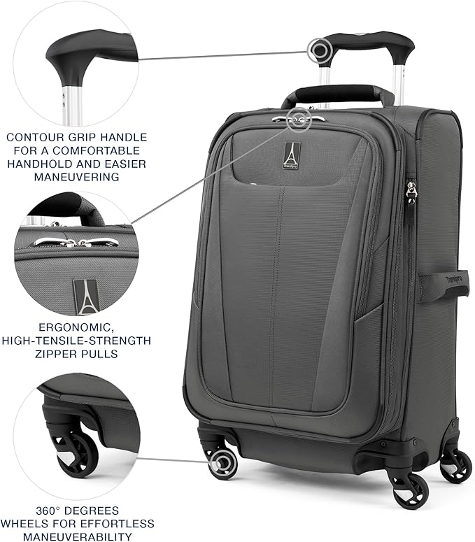 Travelpro Maxlite 5 Softside Expandable Luggage with 4 Spinner Wheels, Lightweight Suitcase, Men and Women, Shadow Grey, Carry-on 21-Inch