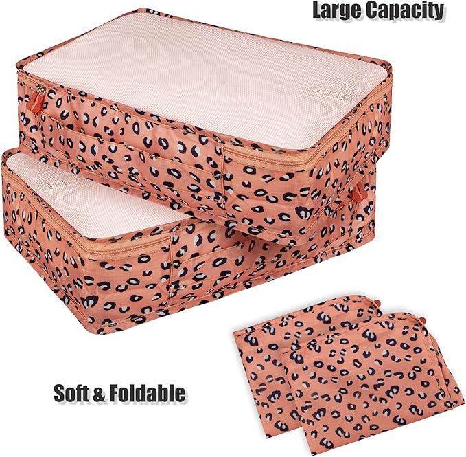 Packing Cubes Set, 2 Pcs Packing Organizers Set for Suitcases (Pink leopard)