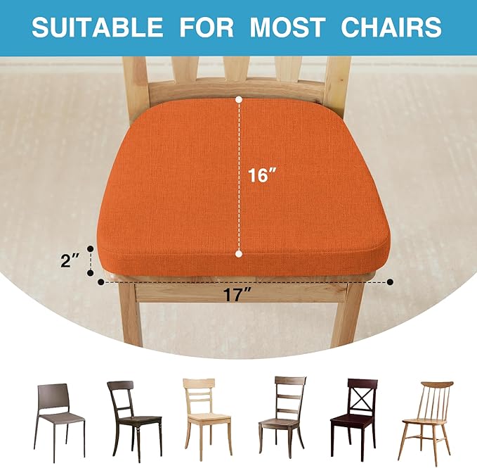 Chair Cushions for Dining Chairs Set of 4, Non Slip Kitchen Chair Pads, 17" x 16" x 2", Indoor Dining Chair Cushions with Ties, D-Shaped Seat Cushions for Kitchen Chairs, Orange