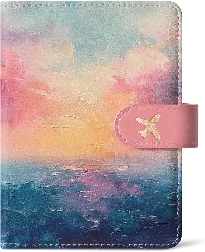 Passport Holder for Travel Essentials, RFID Blocking Leather Cover Wallet with Magnetic Closure, Aesthetic & Cute Passport Book Case for Women and Men - Sunrise (Upgraded with Money Pocket)