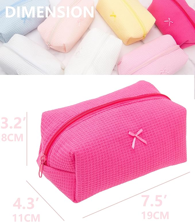 PAZIMIIK 6PCS Cozy Makeup Bag Travel Cosmetic Bag for Women Soft Toiletry Bag Aesthetic Makeup Organizer Portable Large Zipper Pouch for Skincare Beauty Accessories Brushes Waffle Hotpink