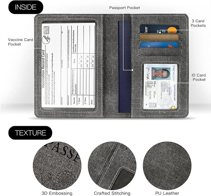 2 Pack Unisex Adult Faux Leather Passport Holder,Honeymoon Gifts,Travel Essentials-Rfid Blocking,White&Gray