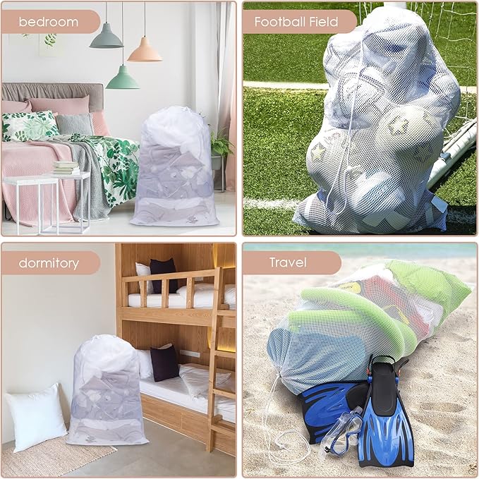 Meowoo Large Mesh Laundry Bag, 24×36inch Heavy Duty Mesh Laundry Bags Drawstring Lockable, Laundry Hamper Liner, Machine Washable, for Travel,Storage, Sports Factories, Dorms, White 4pcs