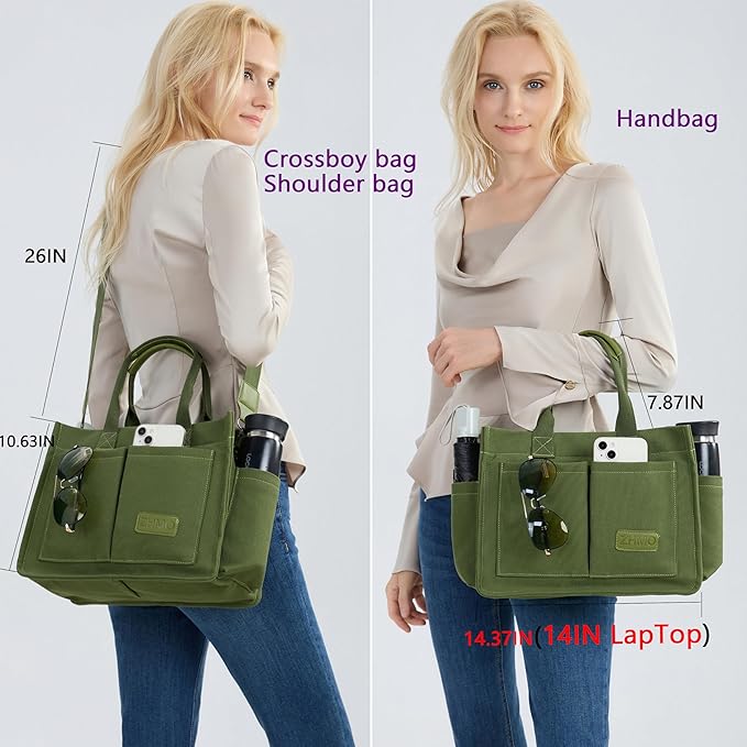 ZHMO Canvas Tote Bag for Women,Women's Bags Crossbody Bags Work Laptop Tote Bag Large Handbags Purse for Travel Nurse Teacher