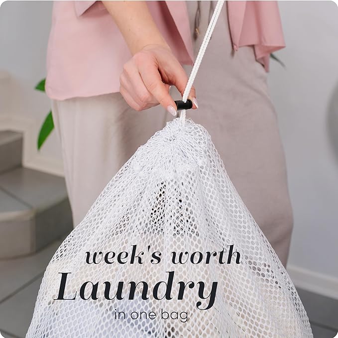 Handy Laundry Mesh Laundry Bags for Delicates, XL 24" x 36" – Heavy Duty, Machine Washable, Foldable Drawstring Bags for Dirty Clothes, Travel, College Dorms, Laundromats, Storage – 2 Pack, White