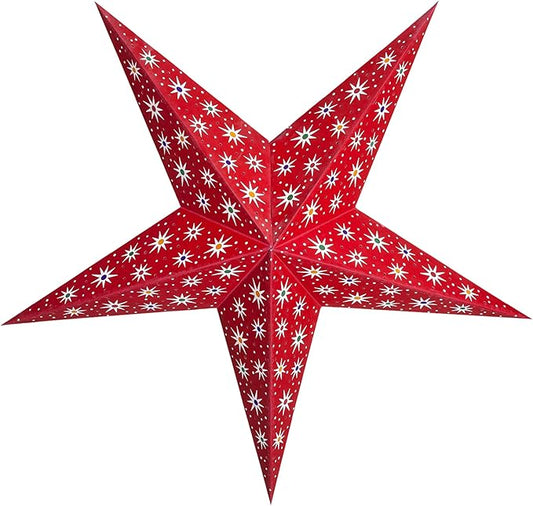 GalaxyArts Paper Star Lantern, Red 24 Inch 3D Illuminated Starlite Hanging Lamp, Handcrafted Hollow Decoration for Weddings, Parties, Christmas, Holidays, Easy to Hang Indoor Outdoor Home Décor