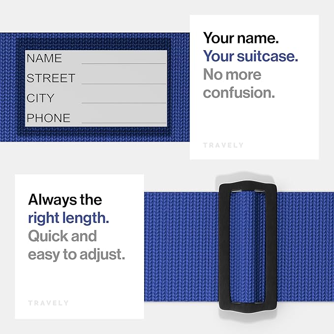 TRAVELY Luggage Straps - Particularly conspicuous & Secure - Incl. 2 Name Tags - Luggage Strap Ideal crosswise - [Set of 2]