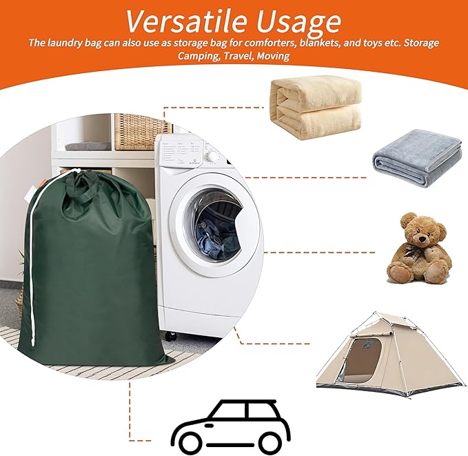 Polecasa Extra Heavy Duty Large Laundry Bag with Sturdy Handles and Drawstring Closure, 28 x 36 inches Durable Storage Bags for Basket, Hamper, College, Dorm, Travel, Green