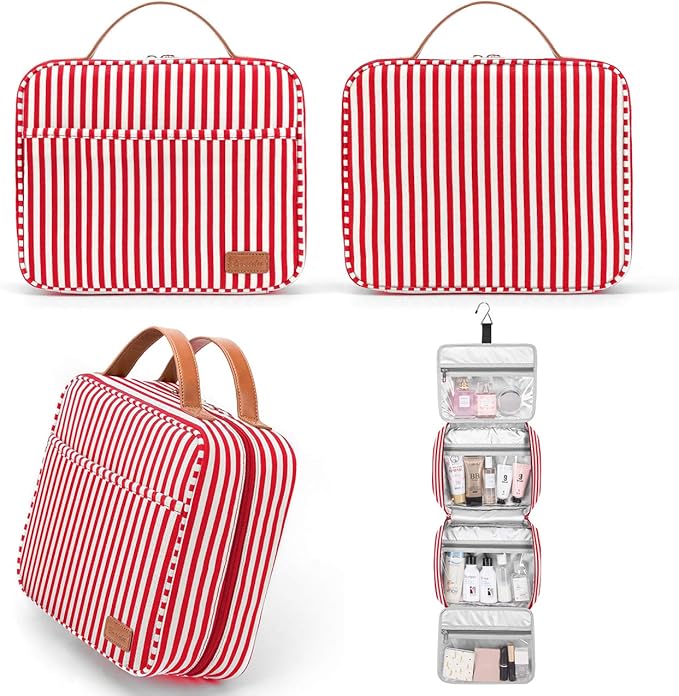 Bosidu Hanging Travel Toiletry Bag,Large Capacity Cosmetic Travel Toiletry Organizer for Women with 4 Compartments & 1 Sturdy Hook,Perfect for Travel/Daily Use/Christmas