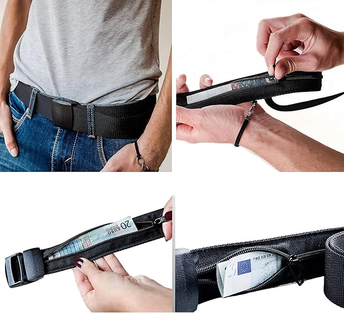 Money Belt for Men Security Belt with Hidden Money Compartment Pocket, Cashsafe Anti-Theft Wallet Non-Metal Buckle