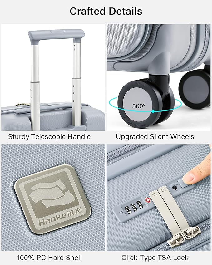 Hanke Hardside Expandable Checked Luggage, 24 Inch Top Opening Trunk Luggages with Spinner Wheels, All-PC Hard Shell Suitcase, Lightweight TSA Checked-Medium(Grey, 83L)