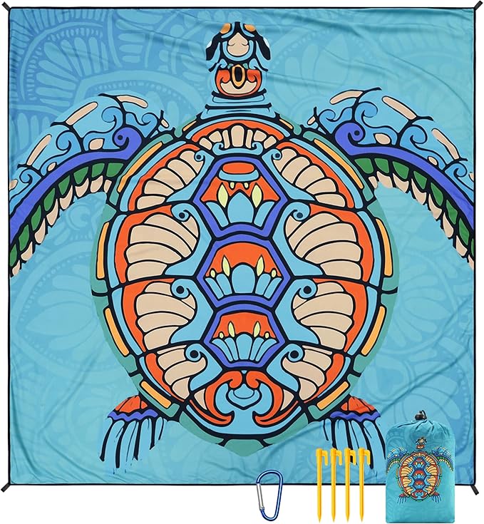 Beach Blanket Sandproof Extra Large Beach Mat Adults Waterproof Quick Drying Sand Free Mat Made by Premium Polyester with 4 Stakes & 4 Corner Pockets for Outdoor Travel Camping Hiking