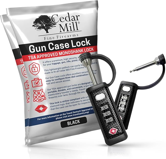 TSA Approved Tactical Gun Case Lock - Protective Rubber Sleeve & Cut-Resistant MonoShaft - Secure Single Shaft Padlock for Guns Luggage Rifles Pistols & Revolver Cases - Child Safe