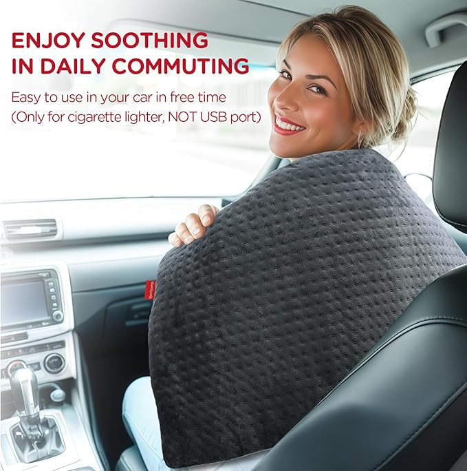 Comfytemp 12V/24V Car Electric Blanket for Back Soothing 17" x 33", 4 Heat Settings, 11 Auto-Off, Portable Mini Travel Blanket for Shoulders Neck Hip, Truck, SUV, Washable for Driver Men Women Winter