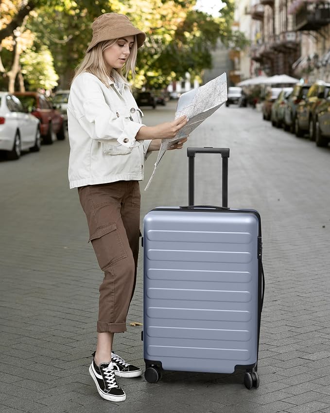 NINETYGO Medium Checked Luggage 24 Inch, Checking In Luggage with Smooth Spinner Wheels, Expandable, Hard Shell PC Suitcase, Lightweight Travel Luggage, TSA Approved (Shadow, Rhine Max)