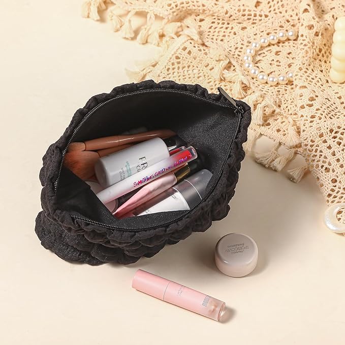 Makeup Bag, Bubble Cloud Travel Cosmetic Bag Organizer, Large Capacity Toiletry Make Up Bags with Zipper for Women and Girls, Black