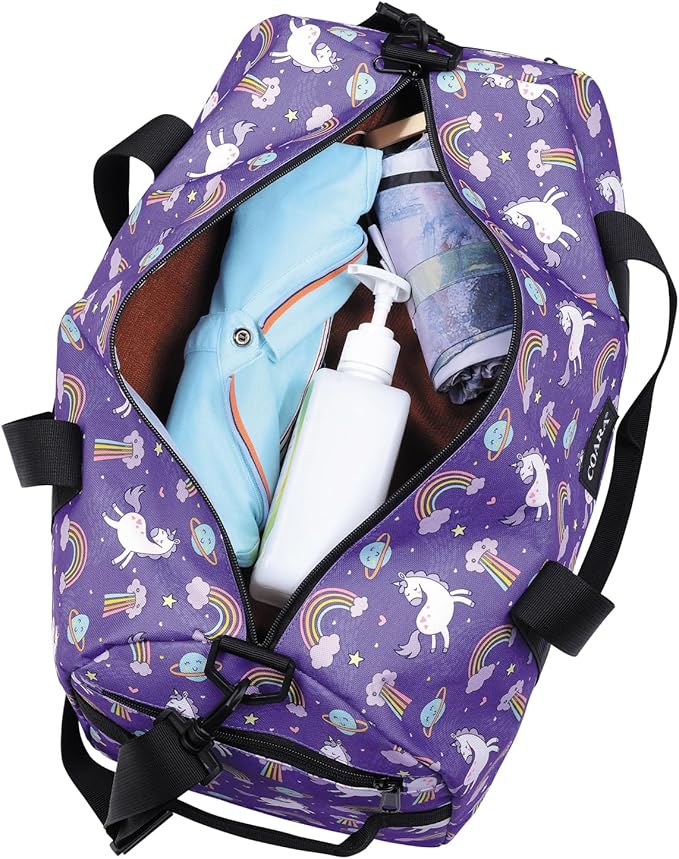 Kids Duffle Bag Overnight Bags for Boys and Girls Weekender Sleepover Carry-On Tote for Traveling Gym Sport Dance (Unicorn)