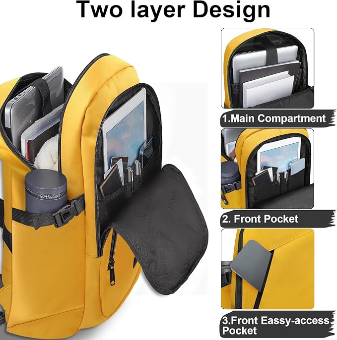 Mancro Travel Laptop Backpack, 15.6 in Anti Theft Backpack for Women Men, Computer Bag Fits 15.6 Inch Laptop and Notebook Backpack Gift, Yellow