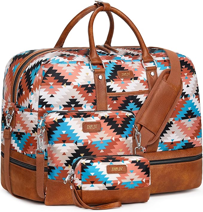 Weekender Bag for Women, Large Overnight Bag Canvas Travel Duffel Bag Carry On Tote with Shoe Compartment 21" 3Pcs Set