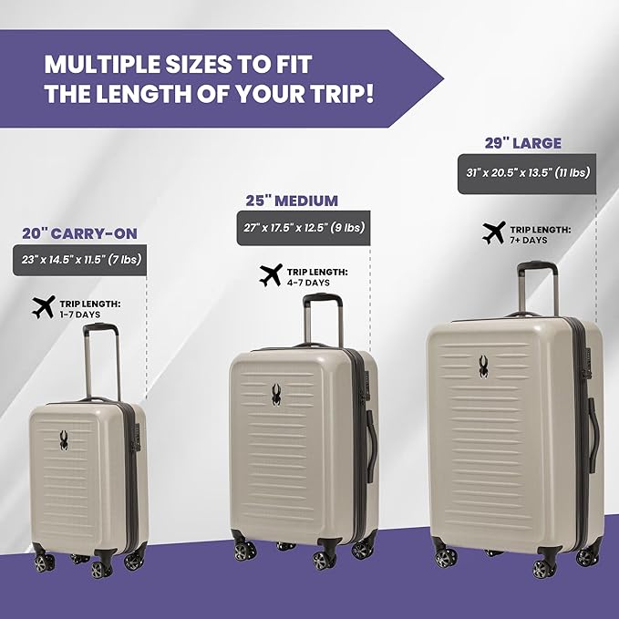 Spyder Rails Expandable Hardside Upright Suitcase with 360° Spinner Wheels, TSA Approved Lock (Oatmeal, Large Checked)