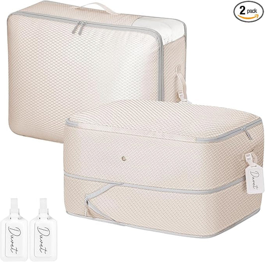 Comforter Storage Bag 66 L - 2 Pack Blanket Storage Organizer Compression Bags, Large Capacity Ultra Space Saving Self Organize for Bedding, Pillow, Duvet, Sheet Storage with Zipper Window