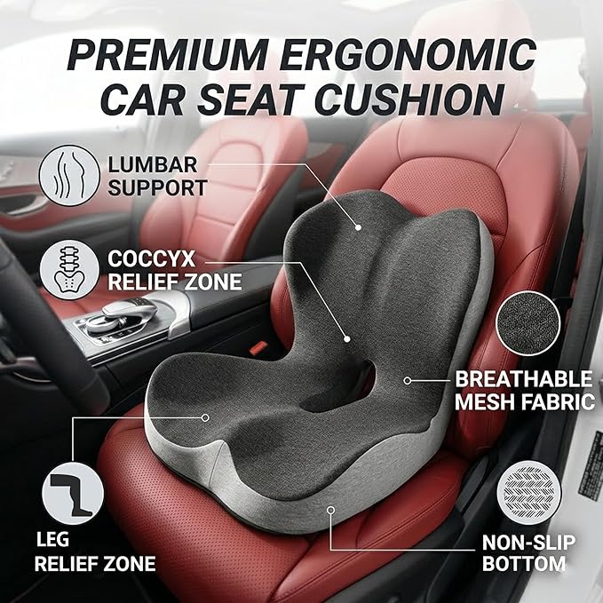 StarAneer Ultimate L-Shaped Truck Driver Seat Cushion - Ergonomic Memory Foam Back & Tailbone Support - Breathable Cool-Mesh Pressure Relief Pad for Office Chairs, Semi-Trucks, & Long-Haul Driving