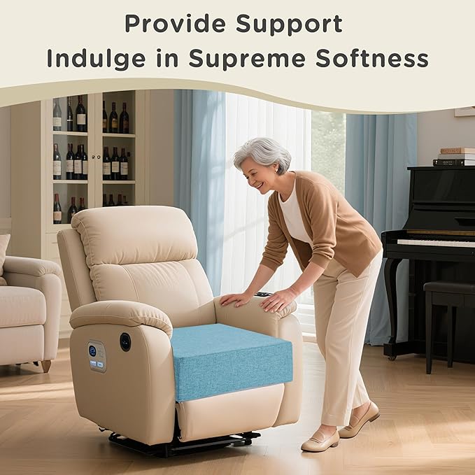AddGrace Recliner Cushions for Elderly Thick Seat Cushion 20"x20"x4" Chair Pads with Non Slip Backing and Washable Cover for Couch Armchair Chairs Light Blue