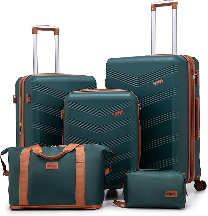 Expandable Luggage Sets 5 Piece, Hard Case Suitcase Set with Spinner Wheels,22x14x9 Airline Approved Carry on,Lightweight Durable Suitcase with TSA Lock (Dark Green)