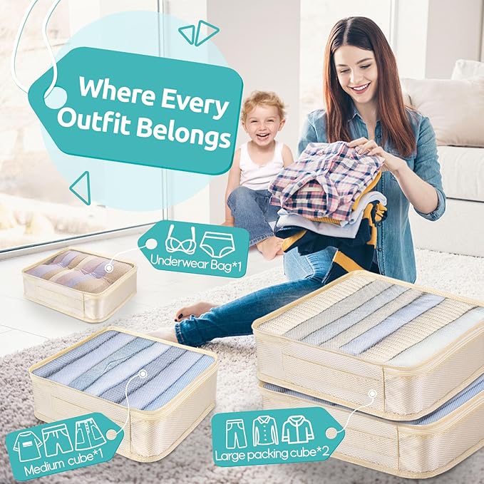 ALL INCLUDED - 12 Set Packing Cubes for Suitcases Carry On, Travel Essentials/Accessories Luggage Organizer Bags Set, Includes Cubes, Shoes Bag, Matte Cosmetic Bag, Zipper Bags