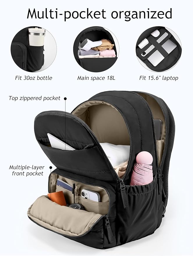 Travel Backpack for Women, 15.6 Inch Laptop Backpack, Quilted College Bookbag, Cute Work Backpacks, Water Resistant