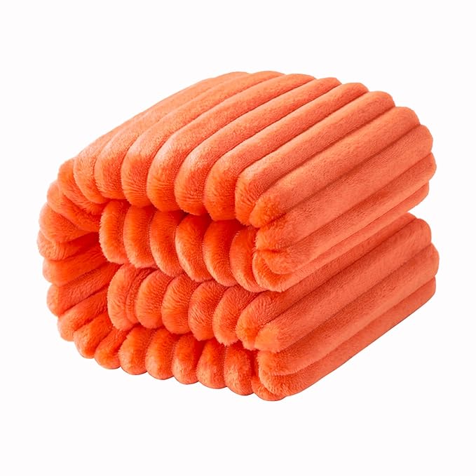 NTBAY Plush Flannel Twin Bed Blanket, 60X80 Inches Soft and Warm Lightweight Blanket with Striped Texture Bed Blanket for Couch Sofa Bed All Seasons, 60"x80", Orange