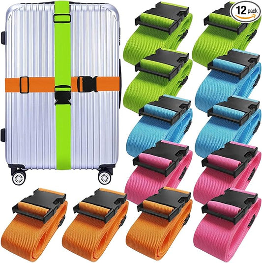 Ikaufen 12 Pack Luggage Straps Suitcase Belts Straps Wide Adjustable Packing Straps Travel Belts Accessories for Business Traveling Packing (Multicolor)