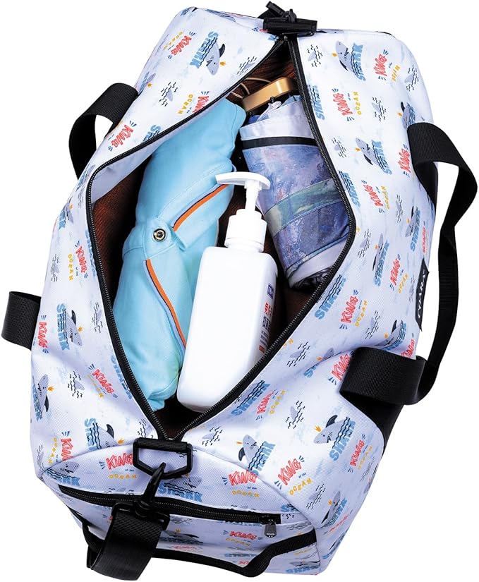 Kids Duffle Bag Overnight Bags for Boys and Girls Weekender Sleepover Carry-On Tote for Traveling Gym Sport Dance (Shark)